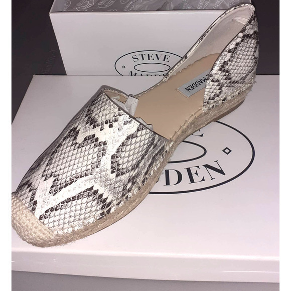 NEW Steve‎ Madden Espadrille Slip On Flats Size 8.5 Snake Python Print Raffia - Picture 2 of 10